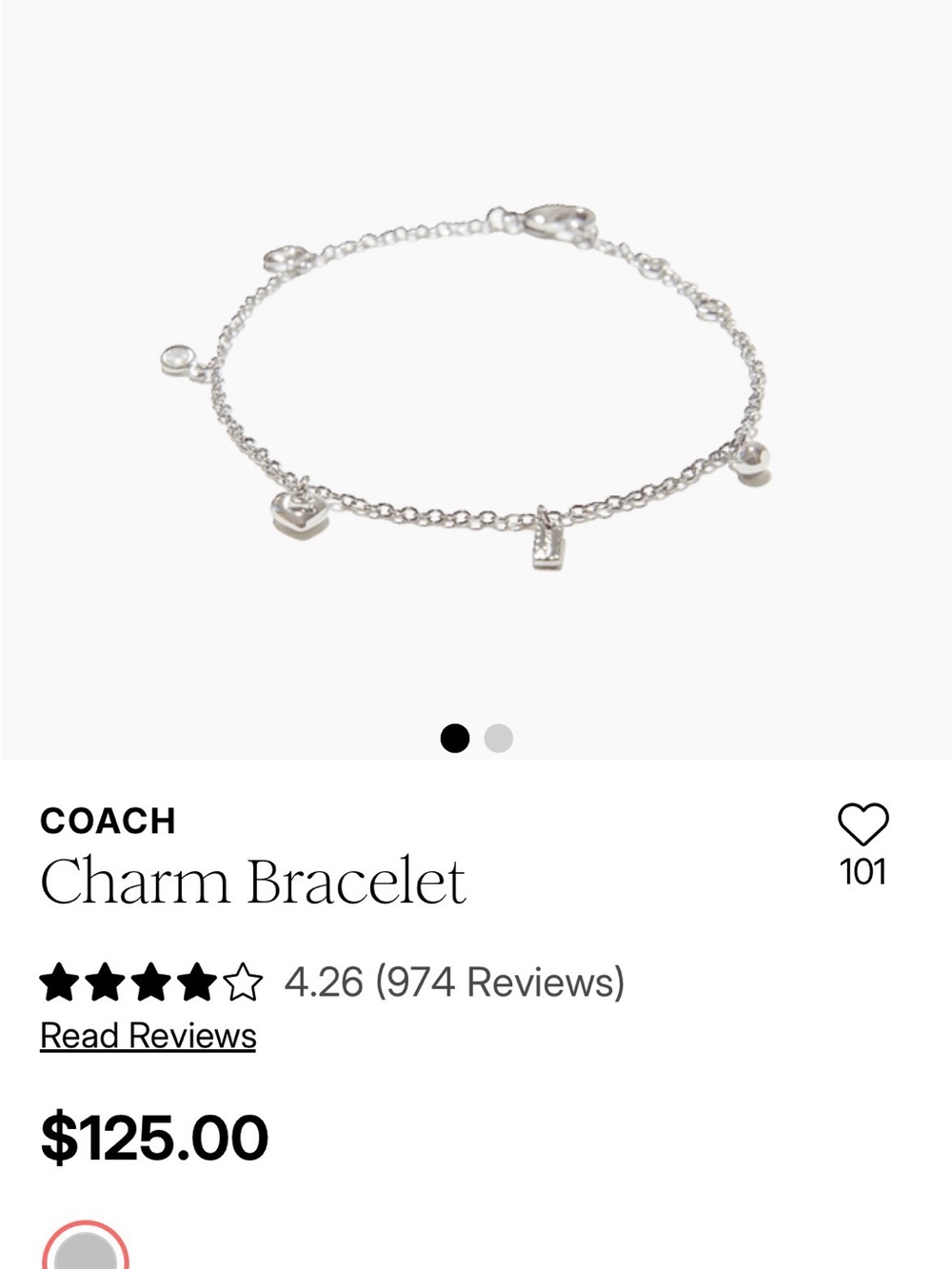 COACH Silver Charm Station Bracelet